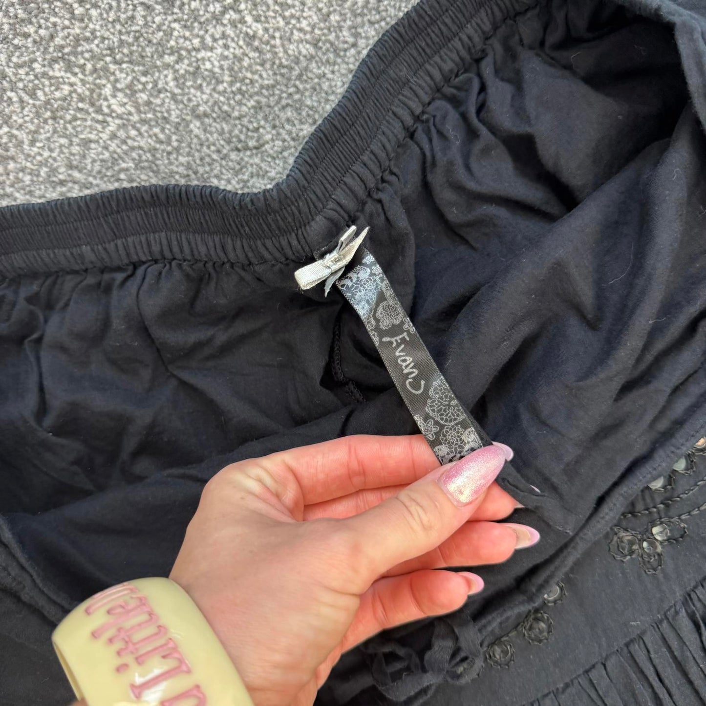 Y2K vintage boho maxi skirt sequin a line drawstring embroidery lightweight