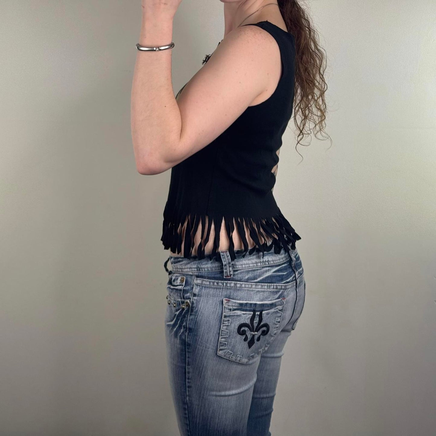 Y2K vintage Bay tank top tiger fringe gold black stretchy sleeveless top studded
