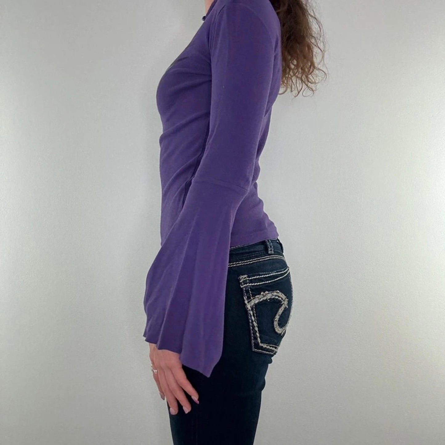 90s Y2K vintage tribal flare long sleeve top gothic alt rose collar