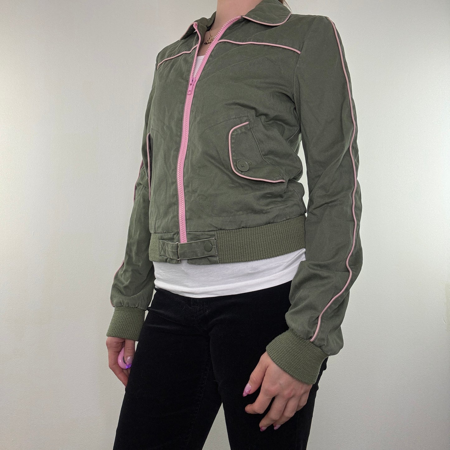 Y2K vintage zip up jacket pink pocket detailing pockets military