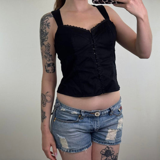 Y2K vintage corset style top hook and eye lace trim stretchy fitted