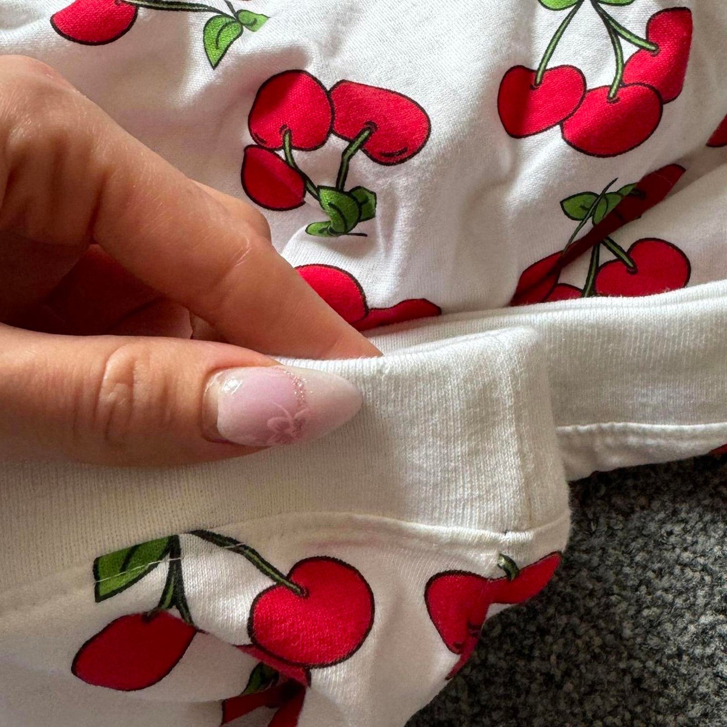 Y2K vintage cherry strapless mini dress stretchy jersey bow cherries print