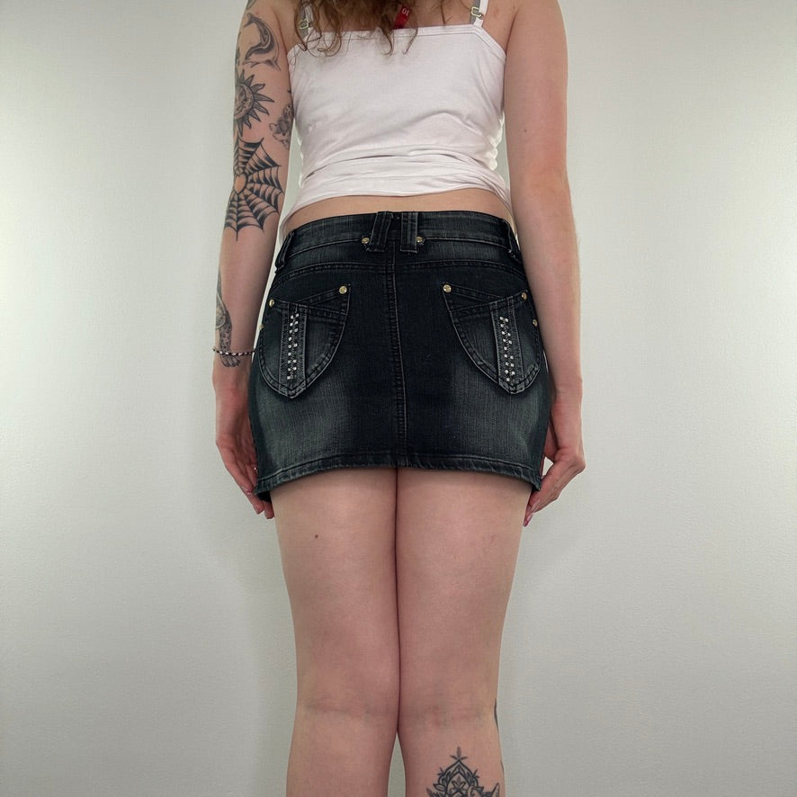 Y2K vintage faded sparkly low rise denim mini skirt