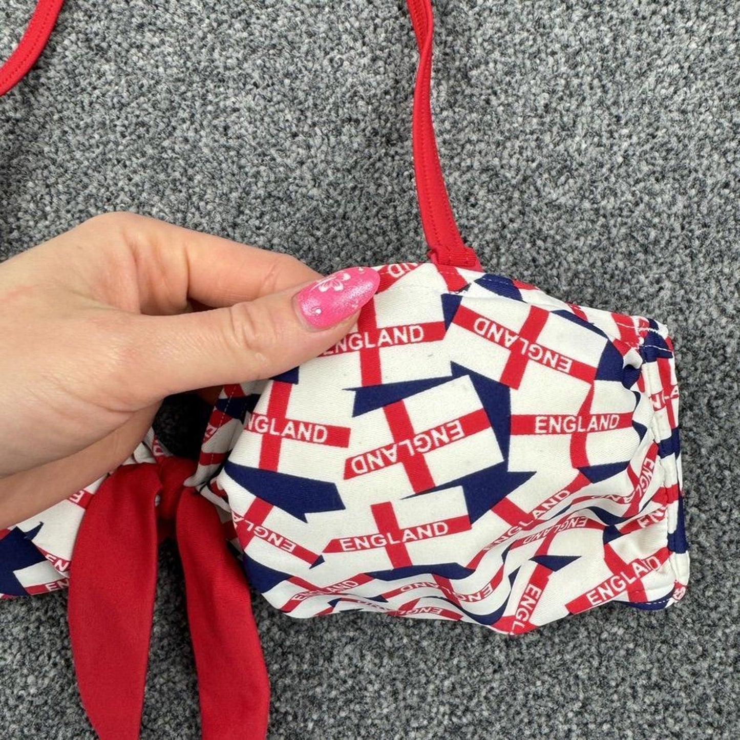 Y2K vintage England halter neck swimwear bikini top football flag bow strapless