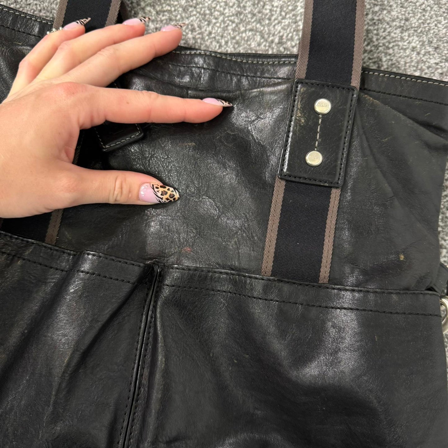 Vintage Coach 2WAY shoulder bag tote bag black leather heritage web leather