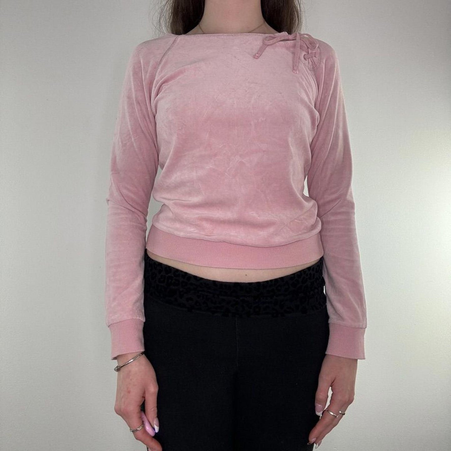 Y2K vintage velour lace up long sleeve top