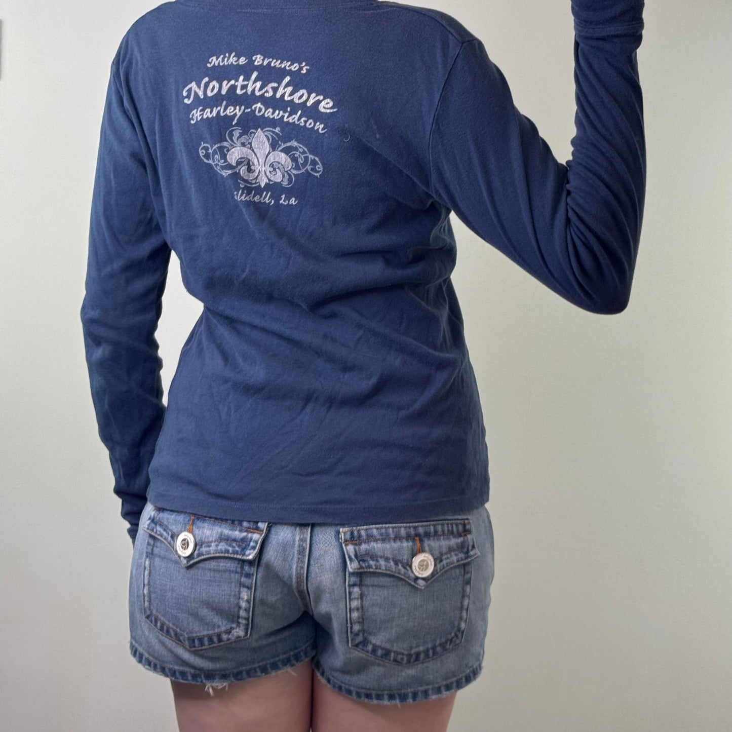 Vintage Harley Davidson long sleeve top skull filigree fleur de lis graphic