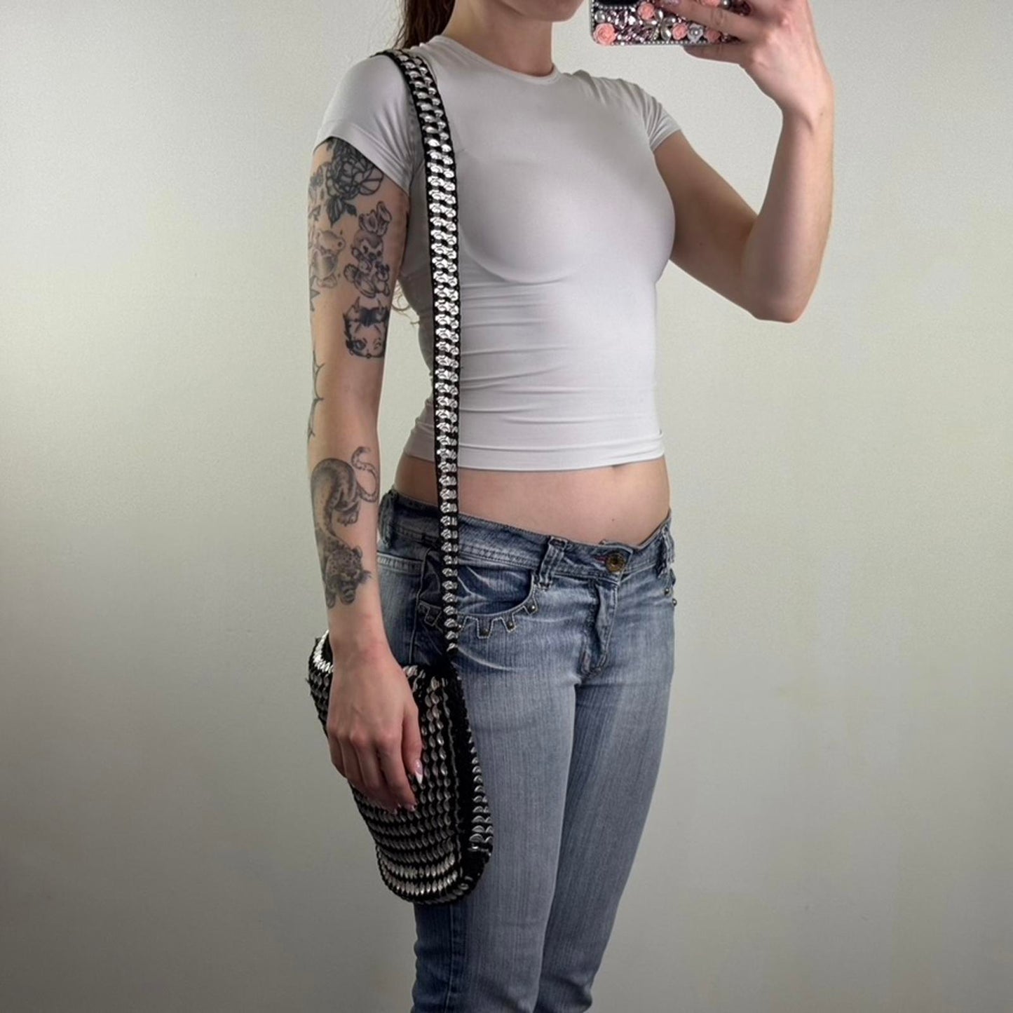 Y2K vintage bottle top cap can shoulder bag crossbody medium black silver