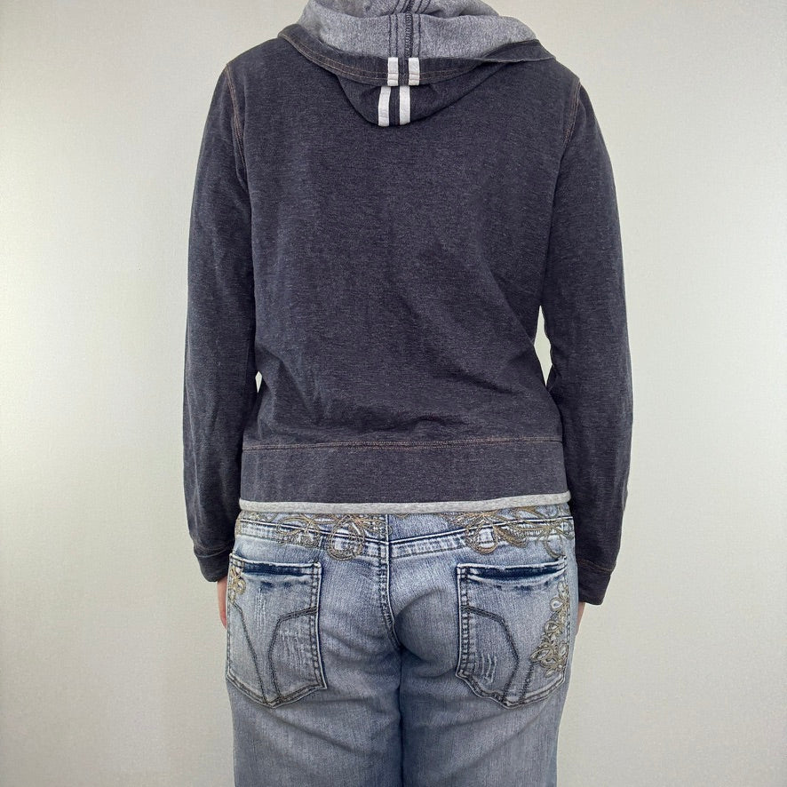 Y2K vintage zip up hoodie denim style striped basic sporty casual preppy workout