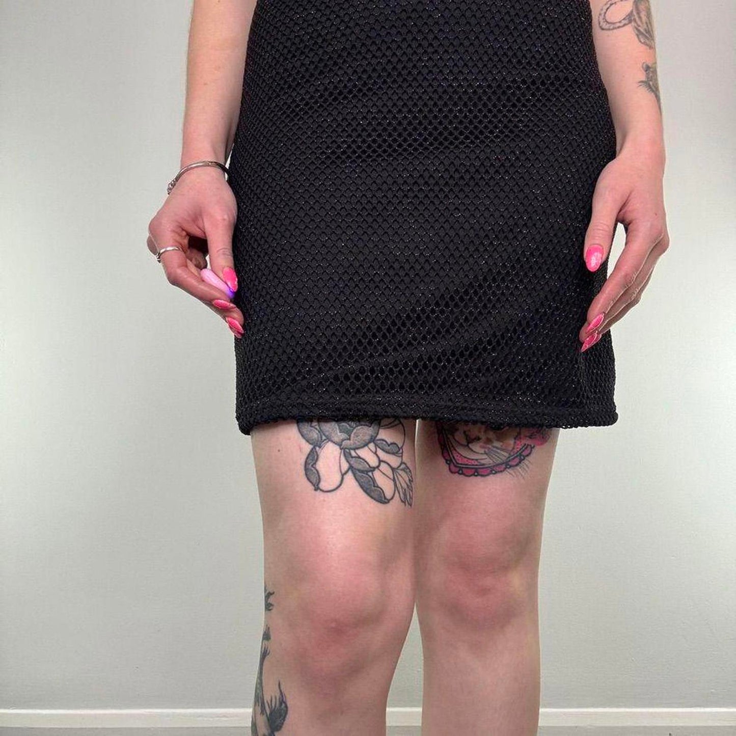 Y2K vintage stretchy sparkly halter neck netted mini dress fishnet glittery