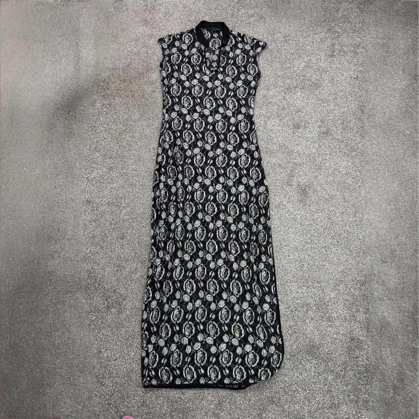 90s Y2K vintage Jane Norman sheer mesh maxi dress side slit v neck floral flower