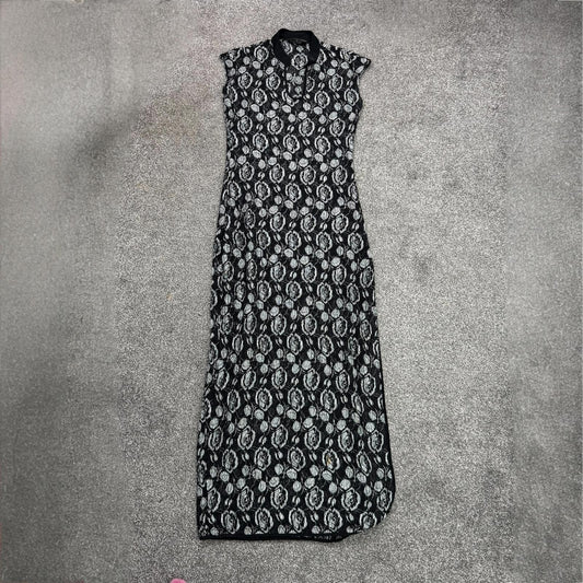 90s Y2K vintage Jane Norman sheer mesh maxi dress side slit v neck floral flower