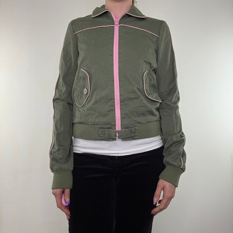 Y2K vintage zip up jacket pink pocket detailing pockets military