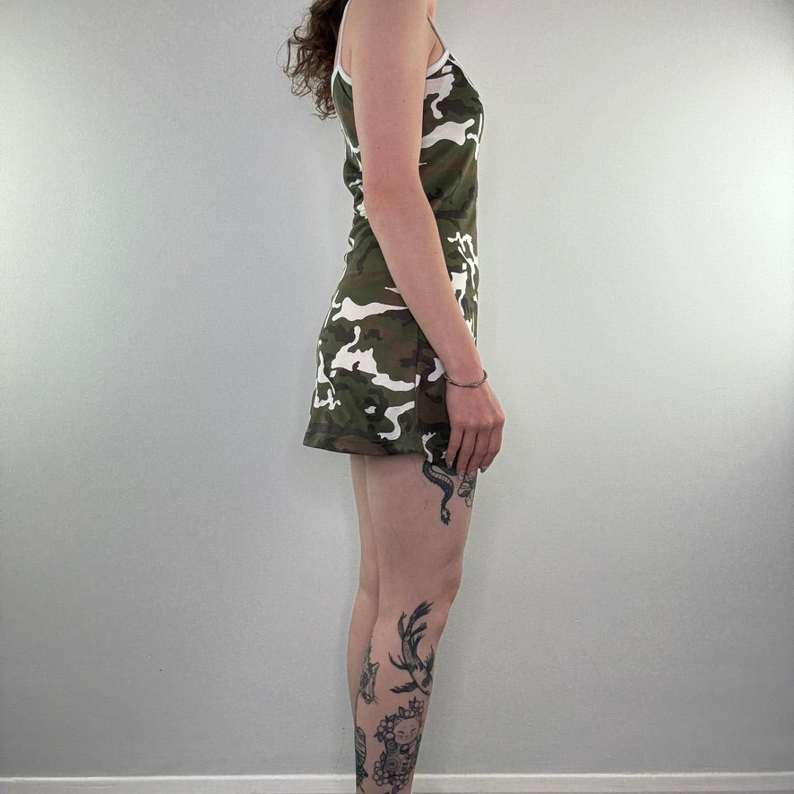 Y2K camo cartoon girl stretchy mini dress