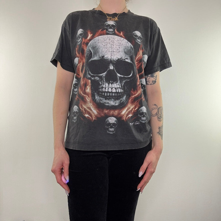 Y2K vintage skull graphic top flame t shirt gothic emo