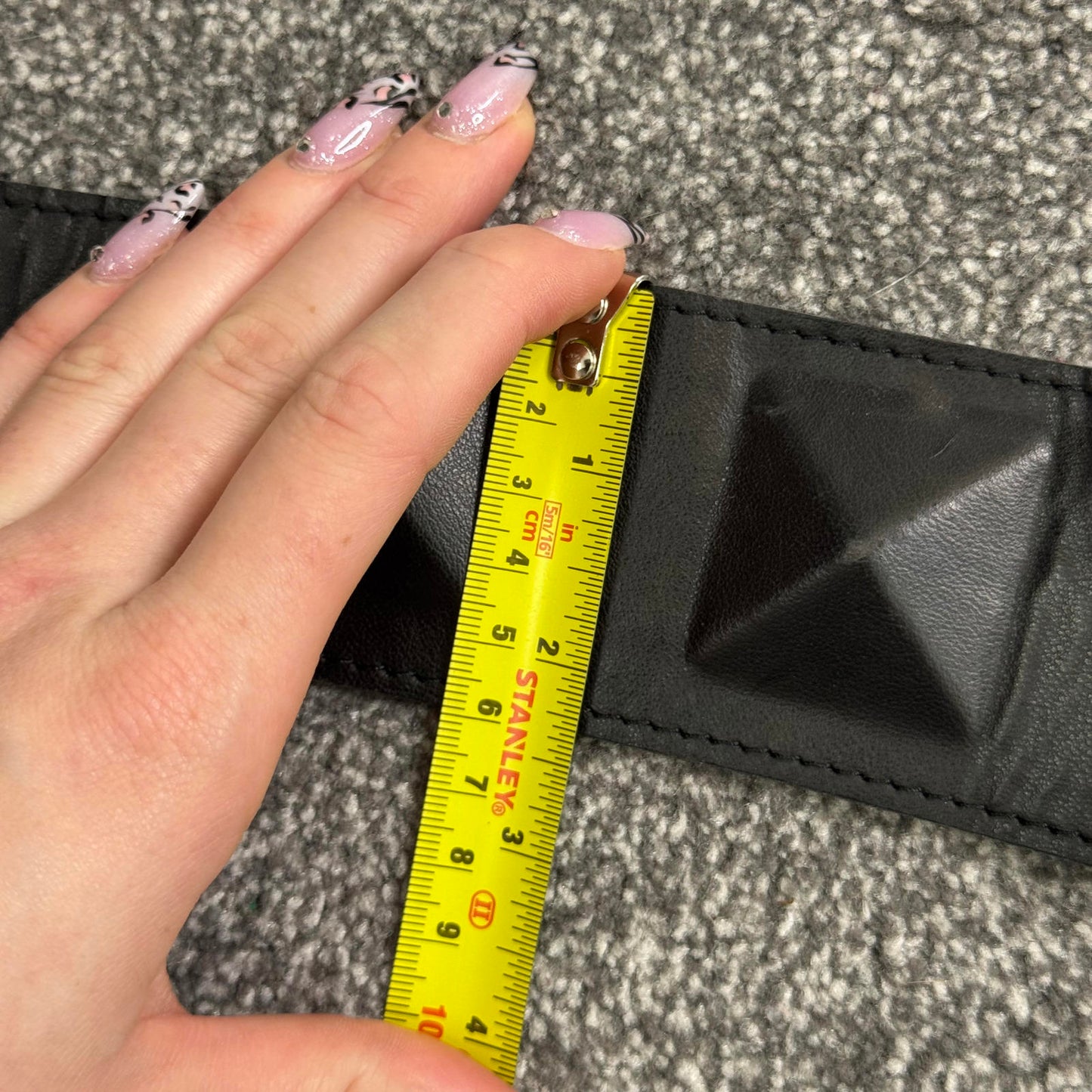 Y2K vintage studded chunky genuine leather belt 3D pyramid studs black silver