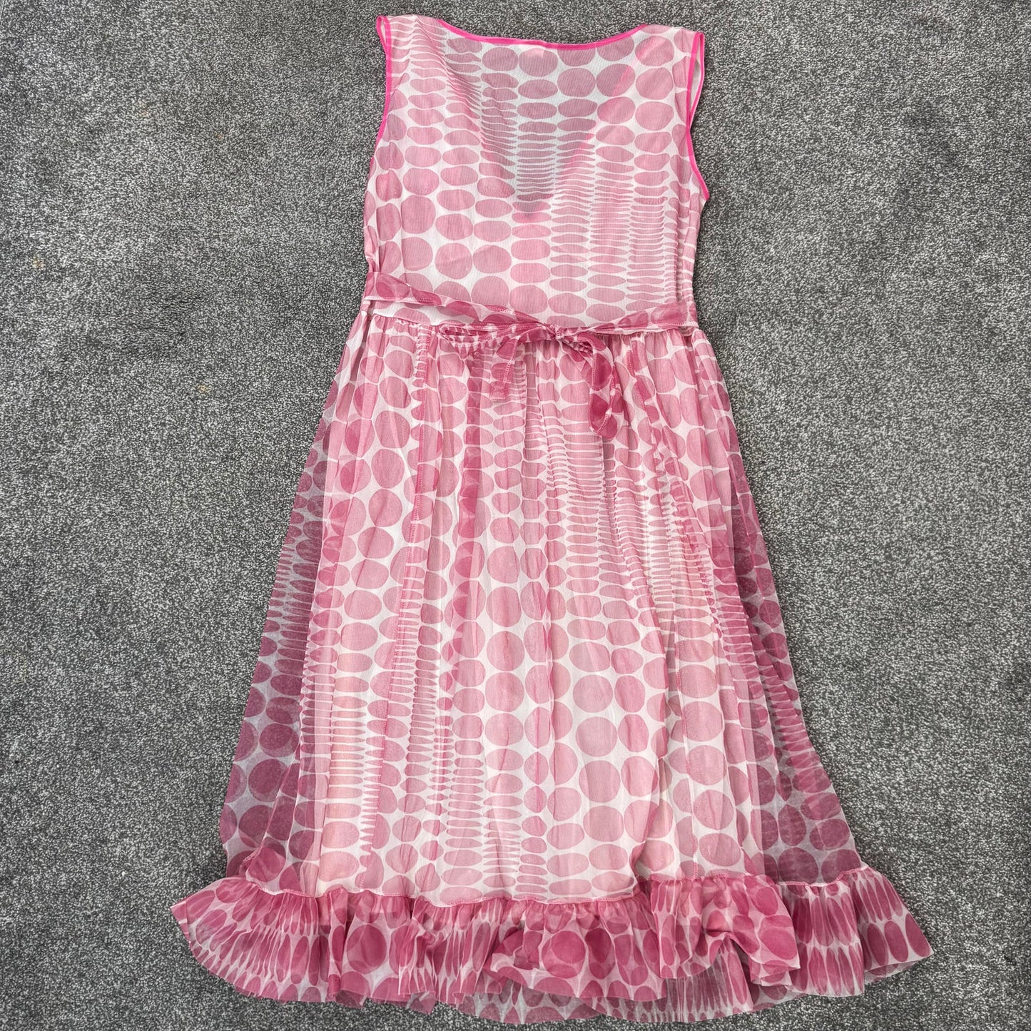 Vintage night dress polka dot frill mesh tiered bow pink white satin bow overlay