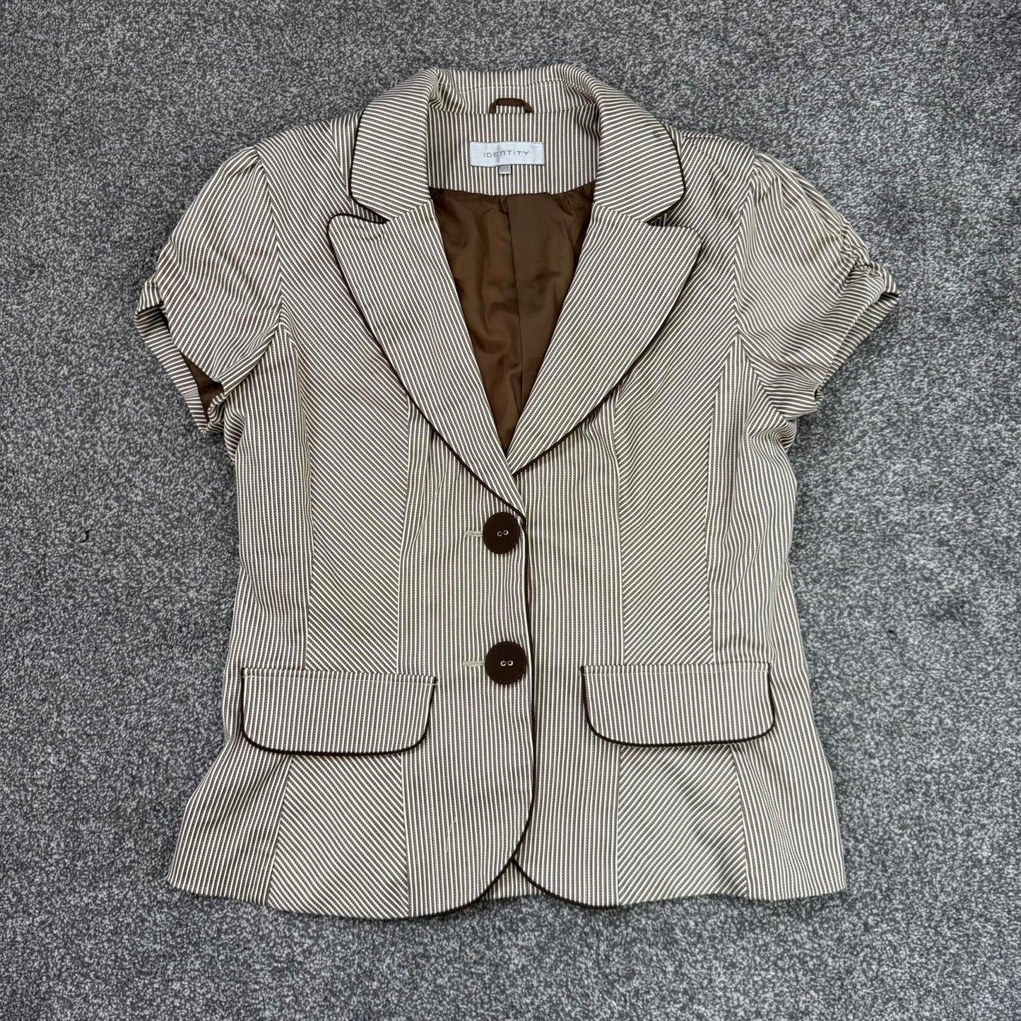 Y2K vintage short sleeve button up blazer pinstripe jacket ruched puff pea coat