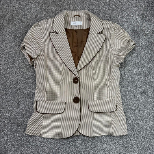 Y2K vintage short sleeve button up blazer pinstripe jacket ruched puff pea coat