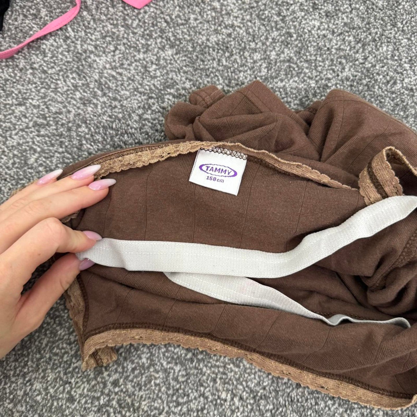 Y2K vintage Tammy cami top stretchy fitted lace trim brown stripe