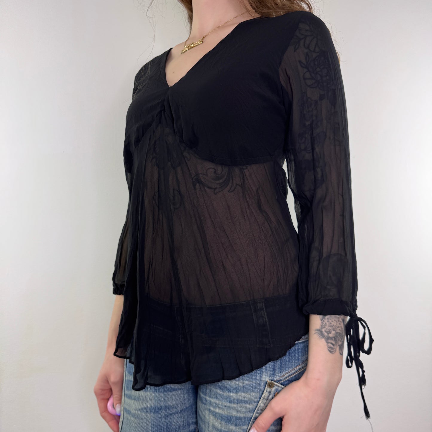 Y2K vintage sheer floaty 3/4 sleeve top