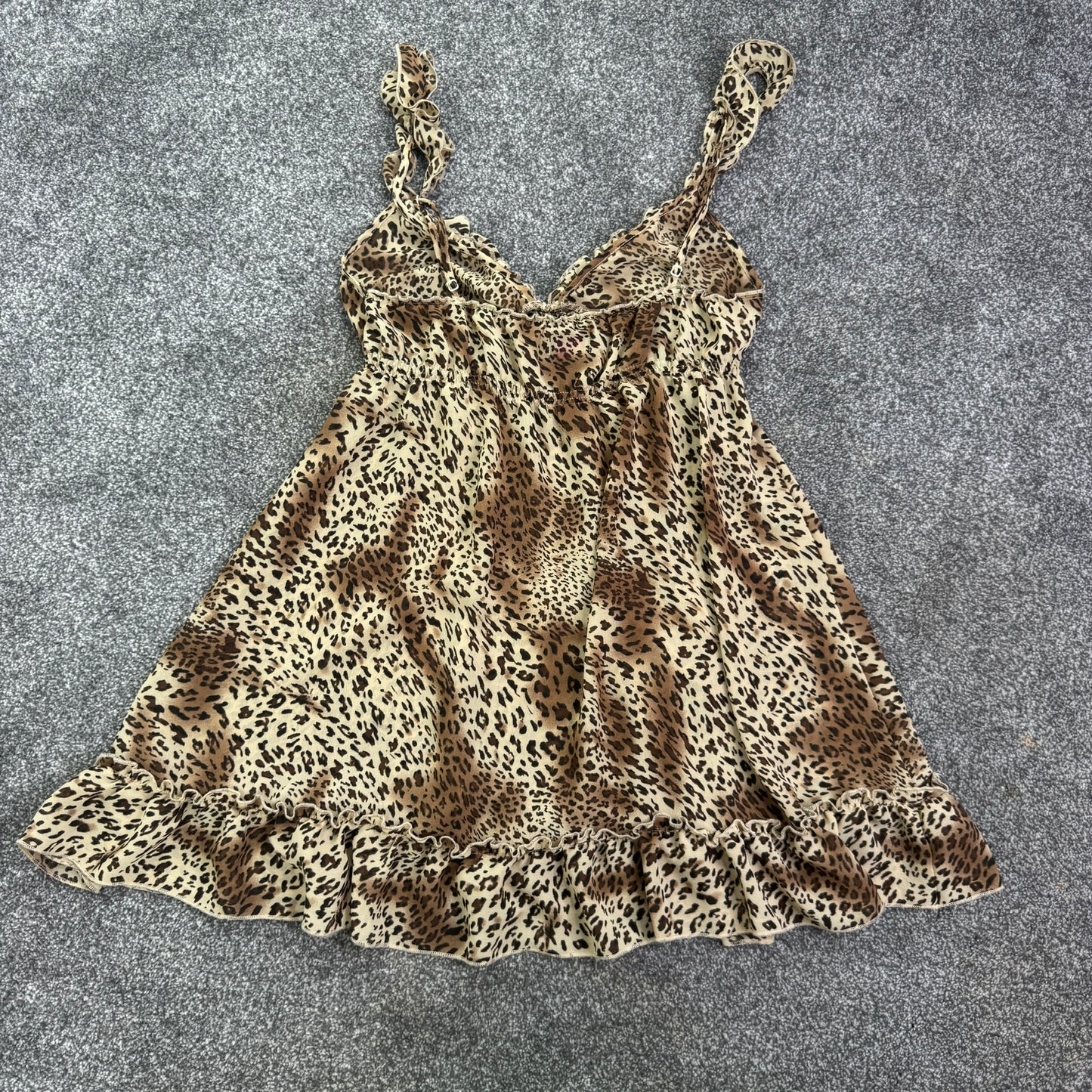 Y2K vintage leopard print baby doll night dress sheer frilly bow