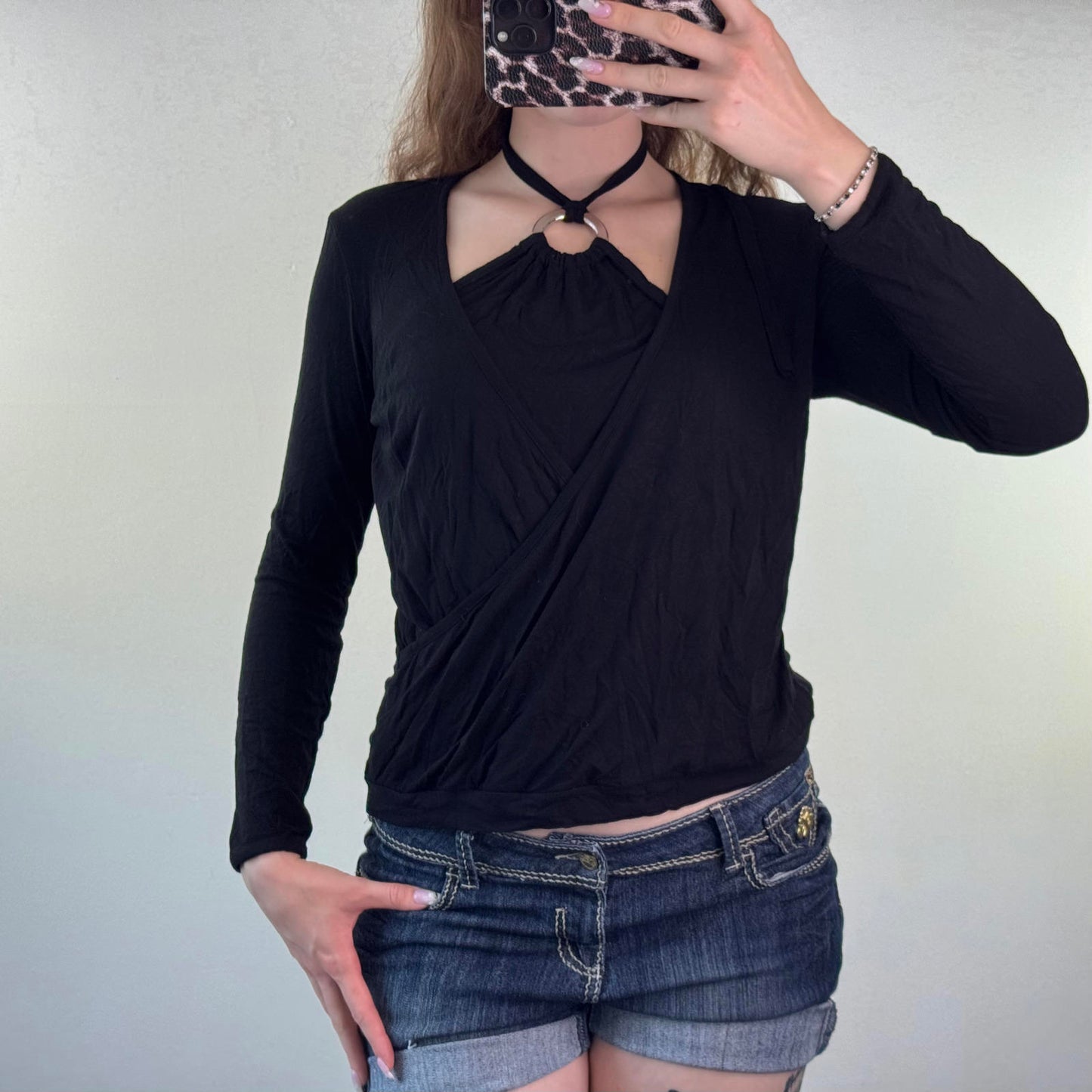 Y2K vintage halter neck o ring long sleeve top