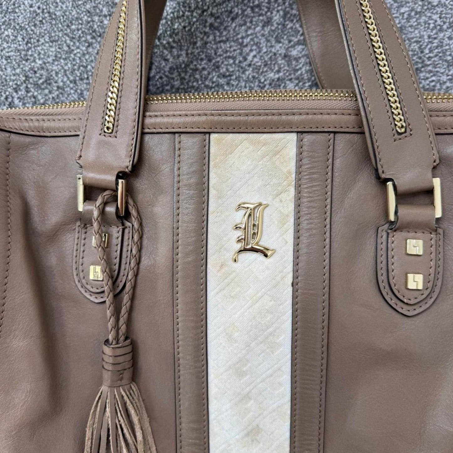 Y2K vintage L.A.M.B. Gwen Stefani large handbag genuine leather brown cream