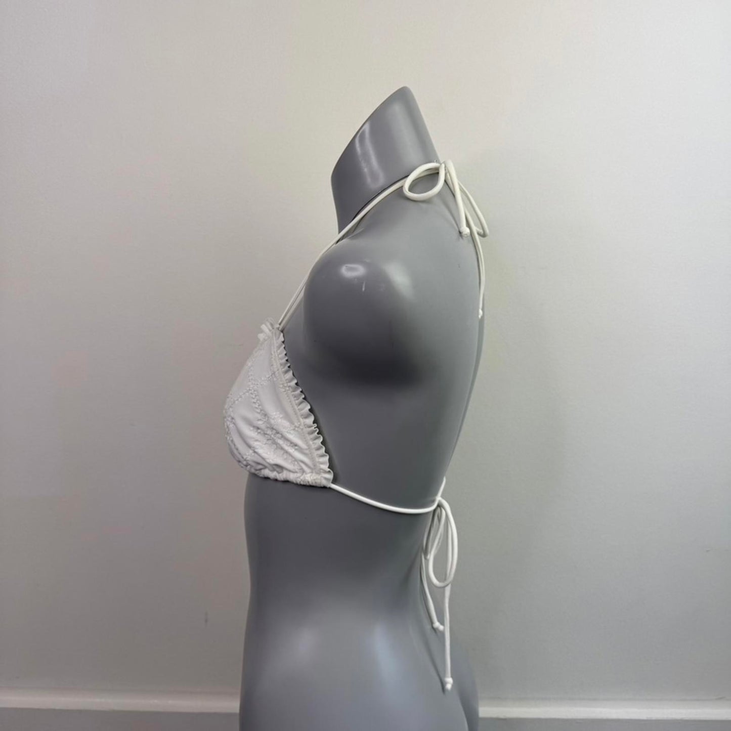 Y2K vintage coquette halter neck frill bow bikini top floral embroidery