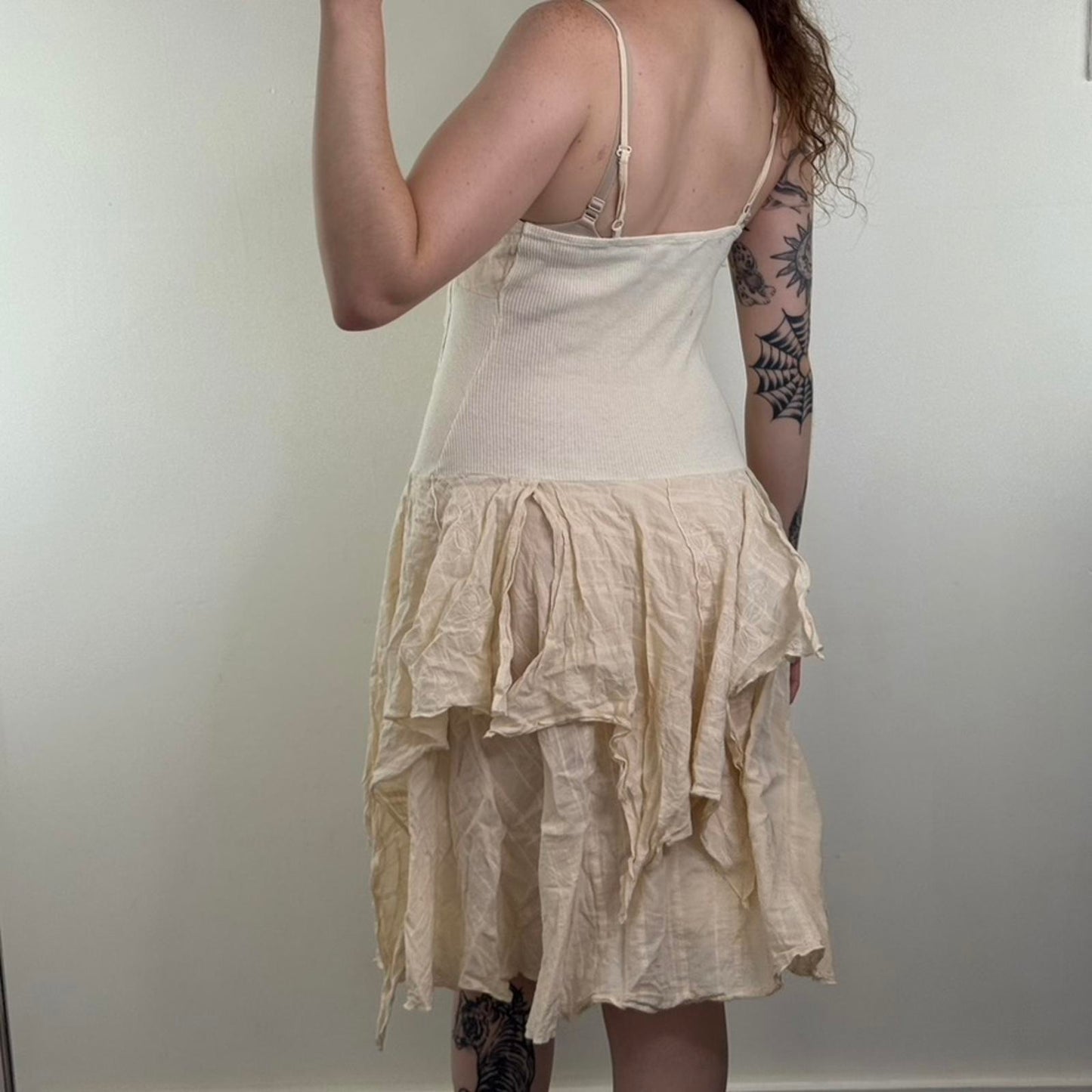 Y2K vintage a line midi dress ruffle fairy boho stripe floral embroidered bow