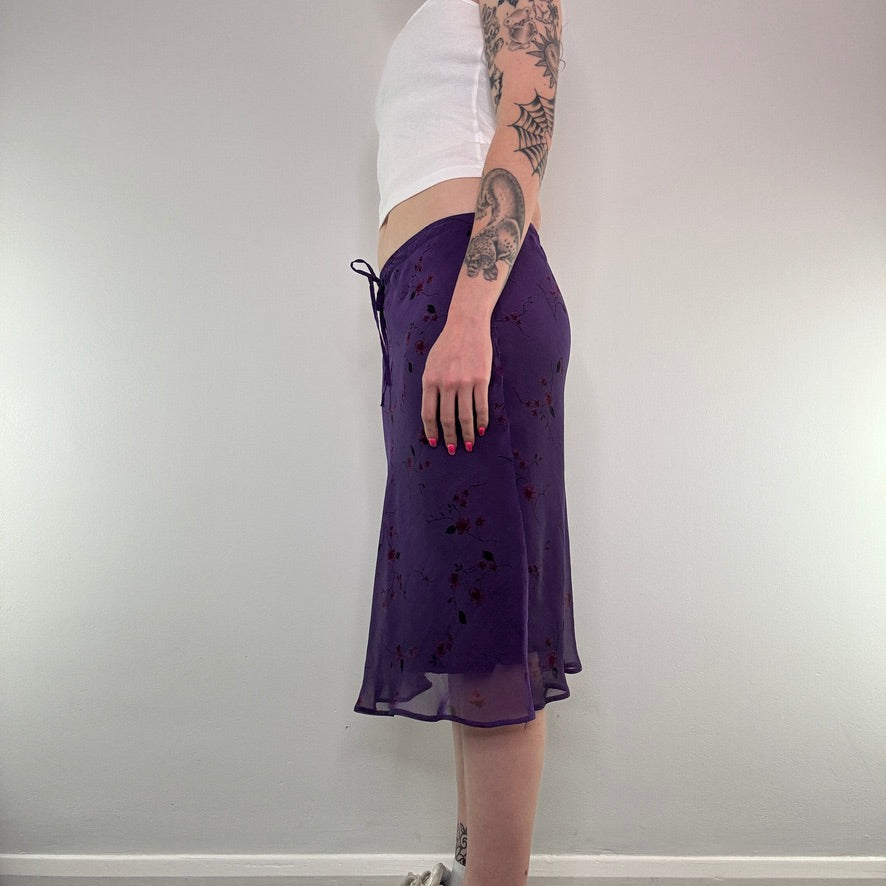 Y2K floral midi skirt with bow