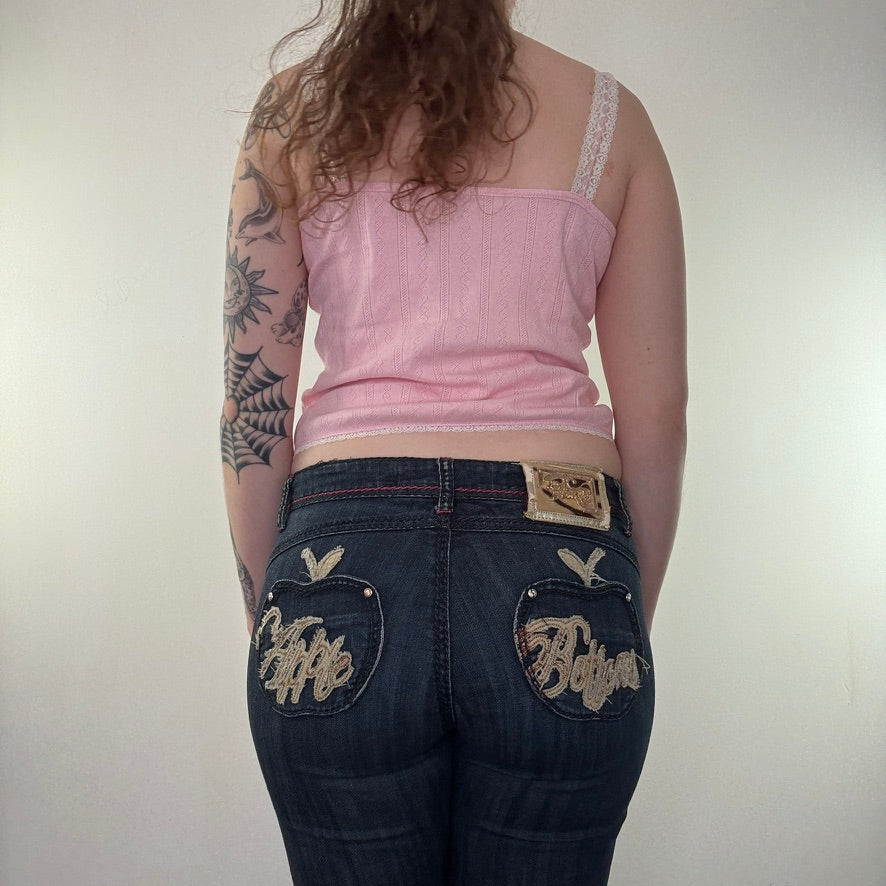 Y2K vintage pink lace trim knitted bow cami top