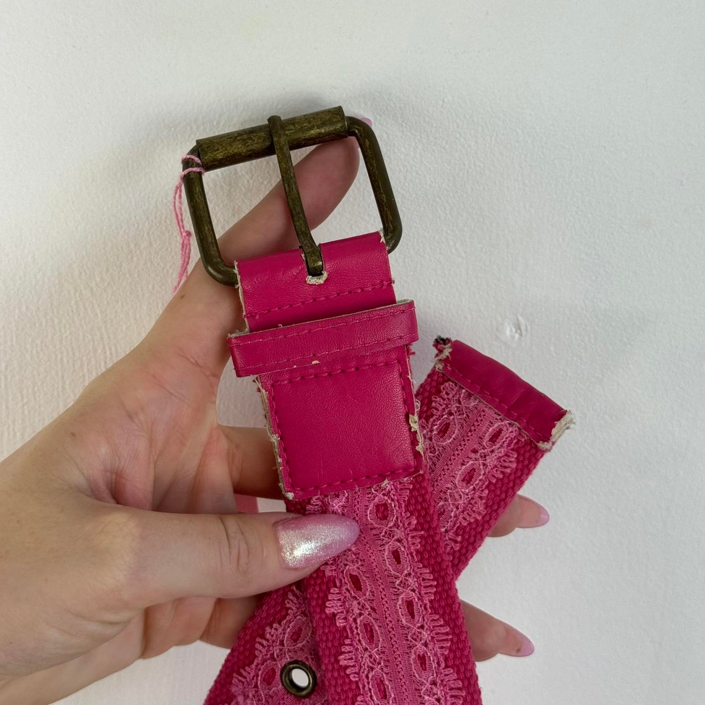 Y2K vintage canvas lace grommet hot pink belt