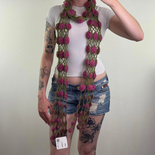 Y2K vintage wool blend knit scarf 3D pattern long length purple green