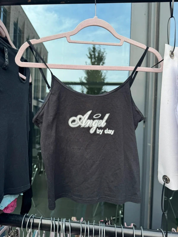 Y2K vintage angel slogan cami top sparkly