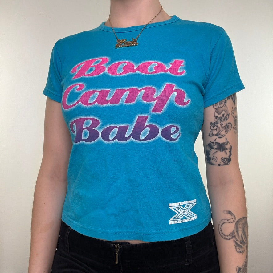 Y2K vintage X Factor baby tee top 'boot camp babe' slogan