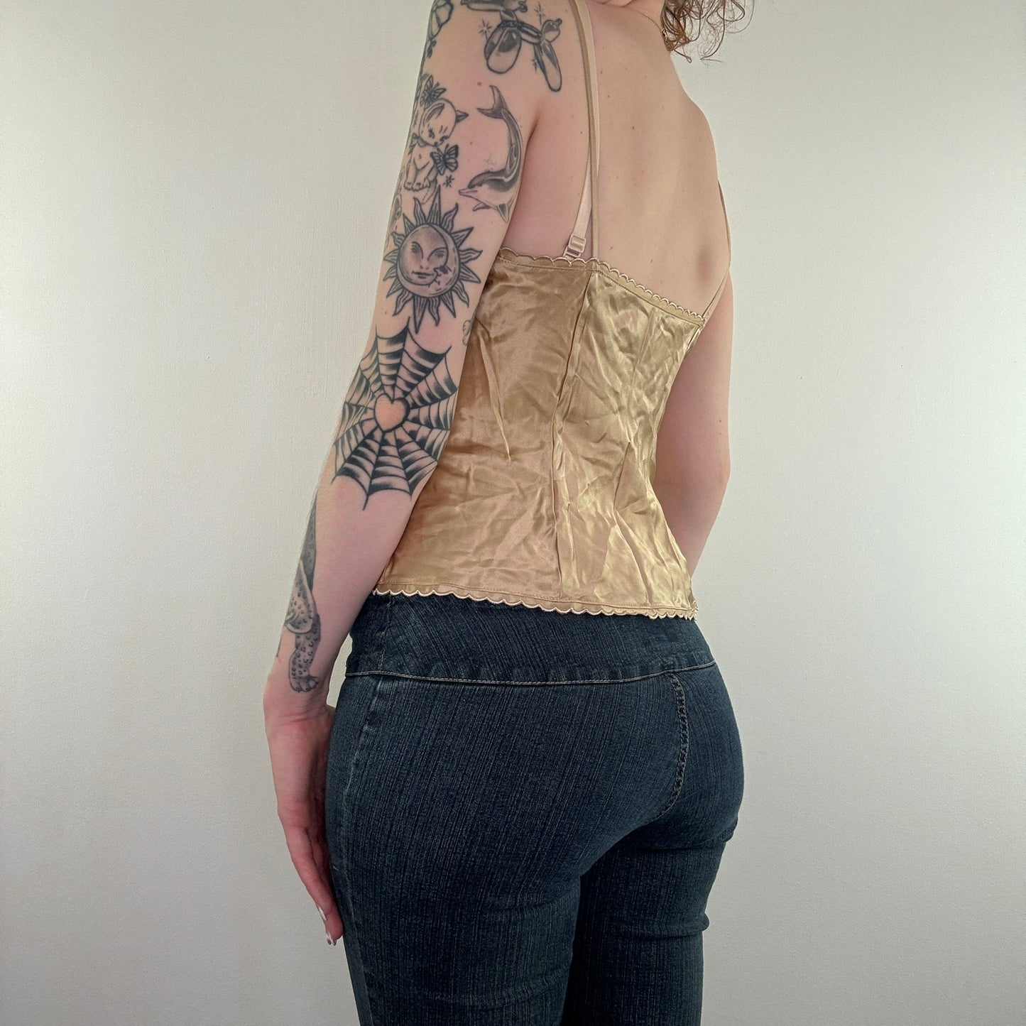Y2K vintage gold satin button up silk cami top