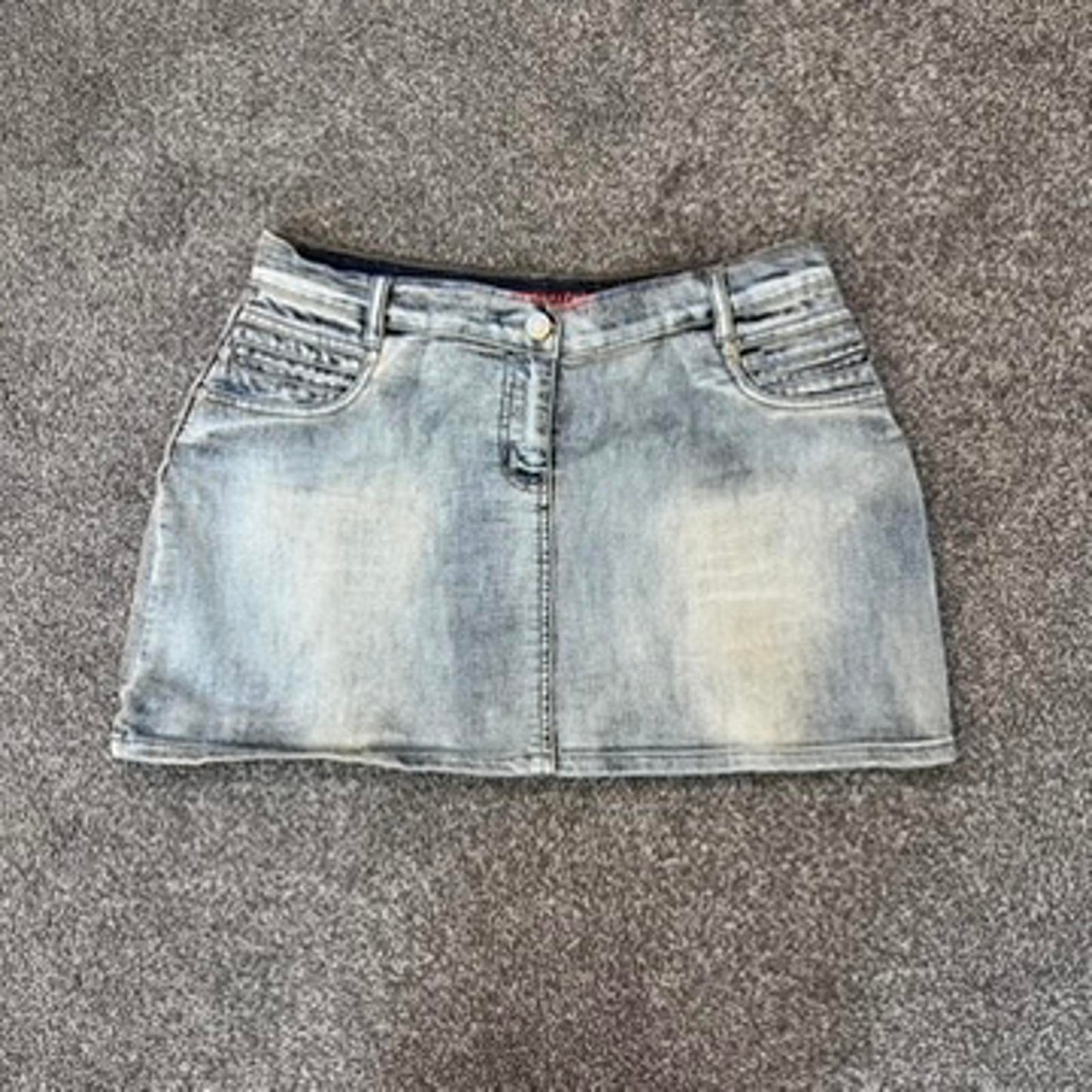 Y2K vintage sparkly glitter denim mini skirt stretchy light blue faded mid rise