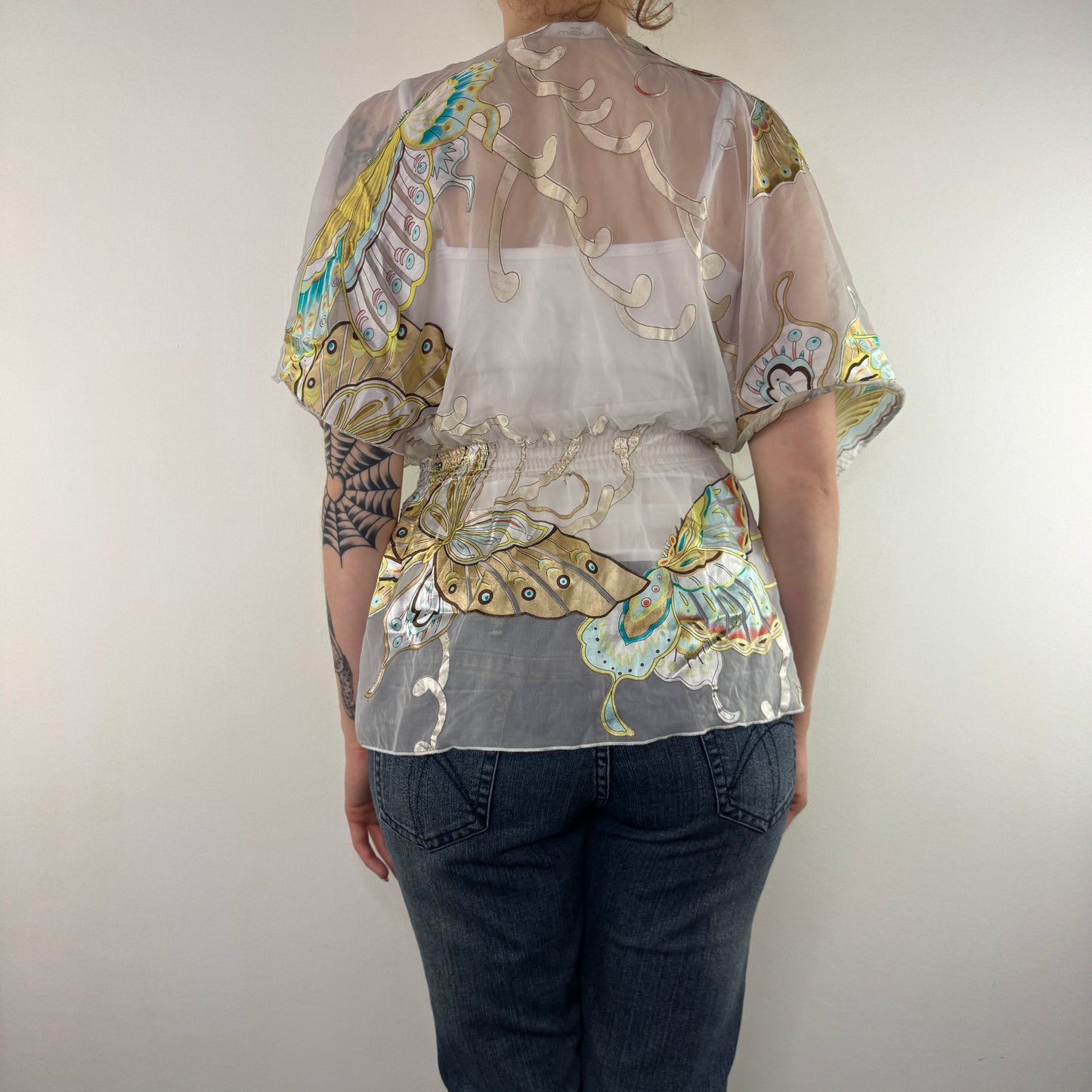Y2K vintage silk butterfly sheer floaty top blouse