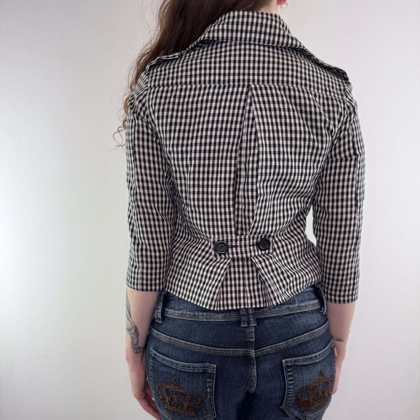 Y2K vintage gingham short peacoat jacket