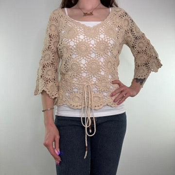 Y2K vintage crochet half sleeve bow top