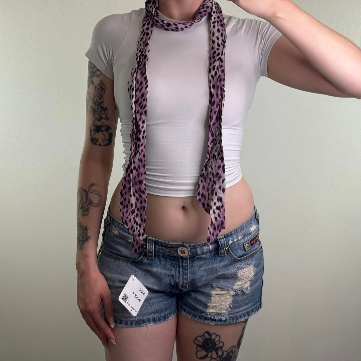Y2K vintage skinny scarf cheetah print purple