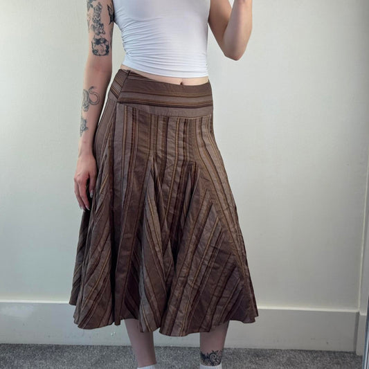 Y2K vintage stripe maxi skirt a line stripy pinstripe light dark brown