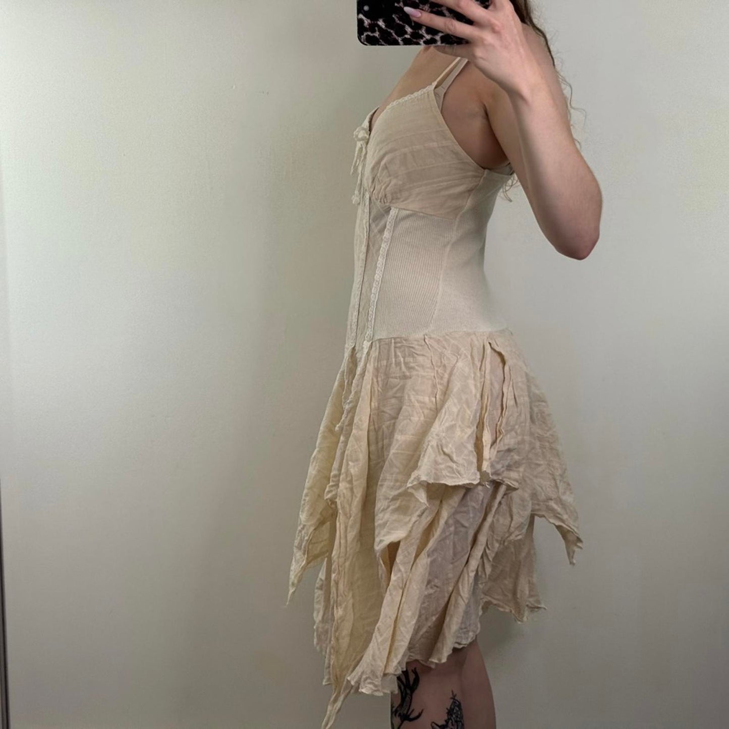 Y2K vintage a line midi dress ruffle fairy boho stripe floral embroidered bow