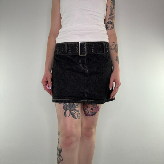 Y2K dark grey belted denim mini skirt