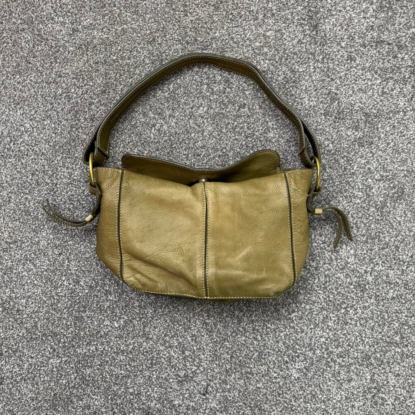 Y2K vintage genuine leather small shoulder bag contrast stitch o ring