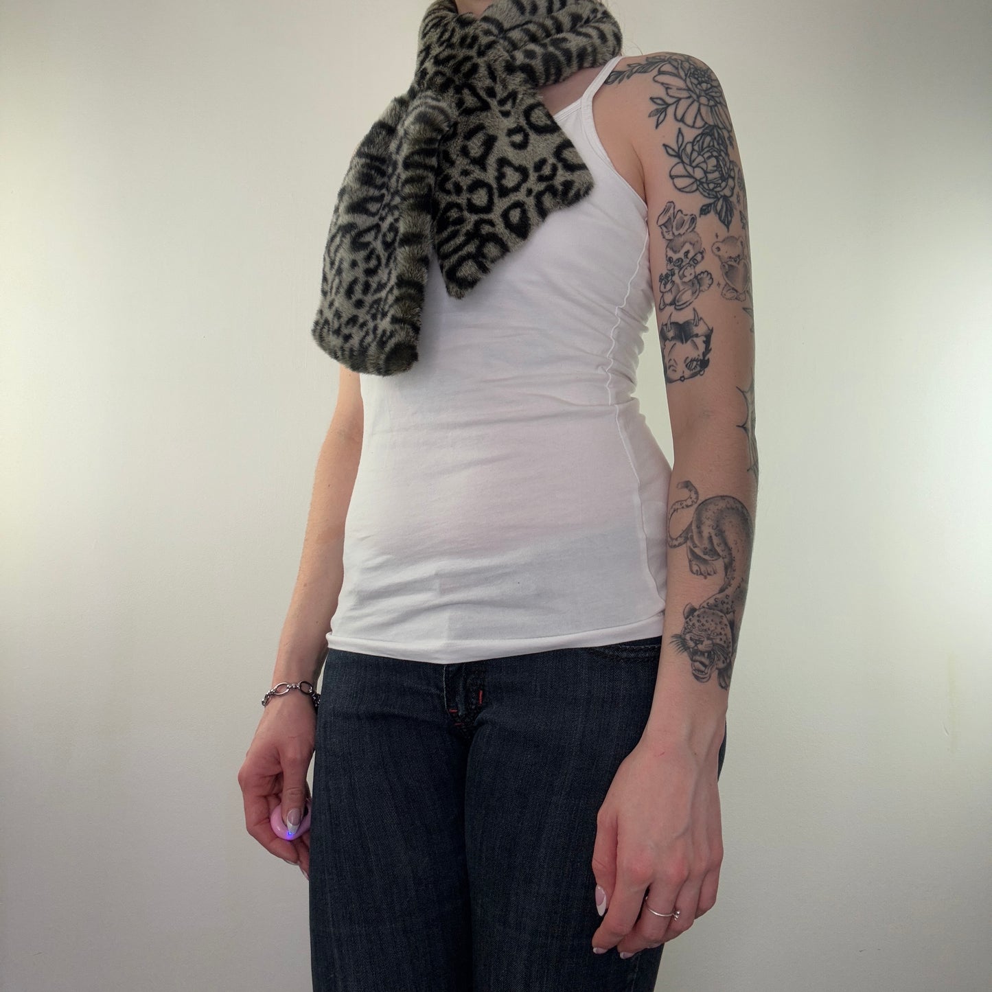 Y2K leopard print faux fur scarf short mini keyhole