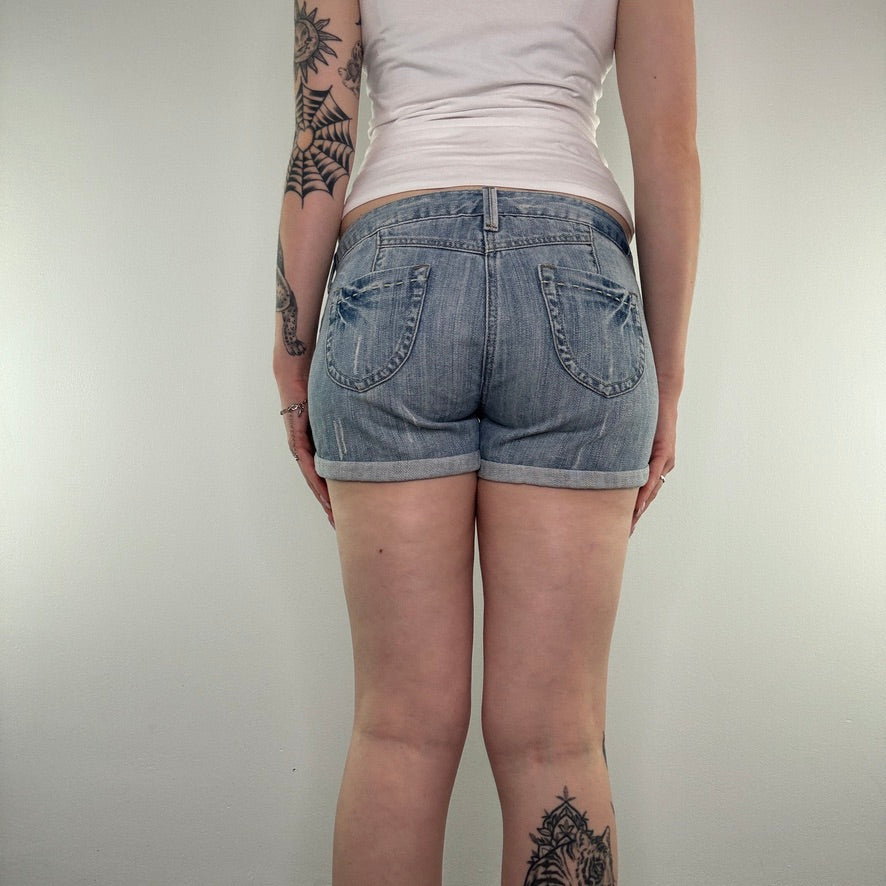 Low rise contrast stitch mini denim shorts