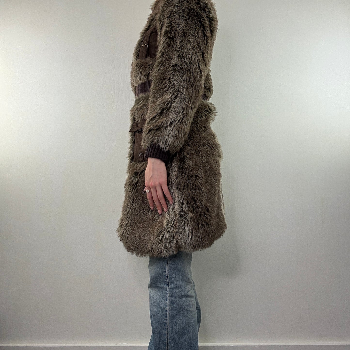 Y2K vintage faux fur long zip up coat