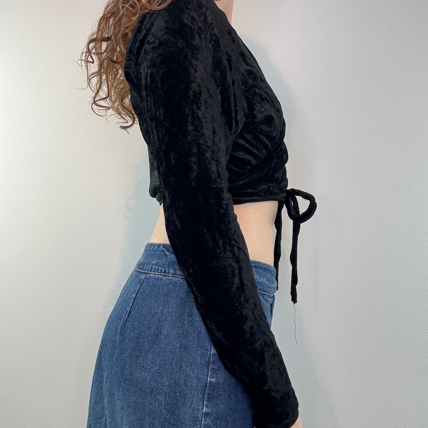 Y2K velvet bow wraparound cardigan